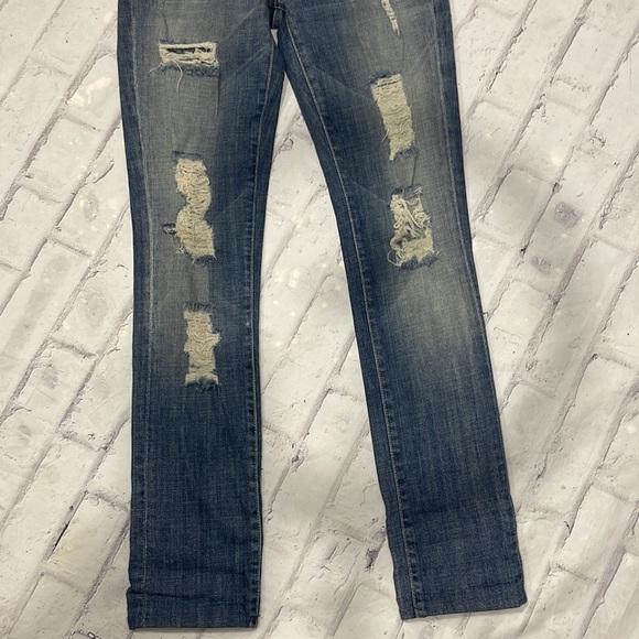 7 For All Mankind Roxanne Jeans Skinny Straight Distressed Mid-Rise Denim - Picture 3 of 14